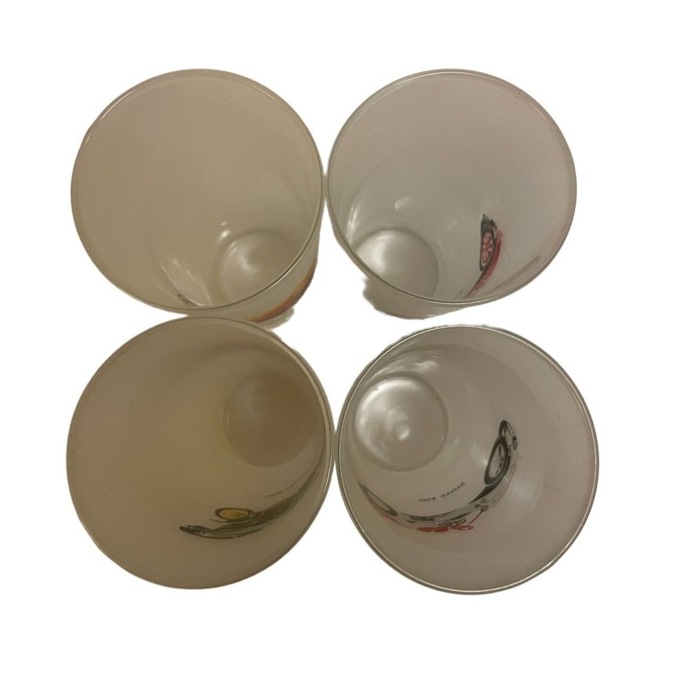 Vintage Tumblers Anchor Hocking "Antique Autos" Frosted Ice Tea Glass Set Of 4 - Picture 7 of 8